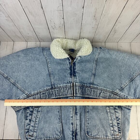 VTG 80's Hugo Valentino Acid Wash Sherpa Lined Denim Trucker Jacket Size Large - Picture 13 of 15